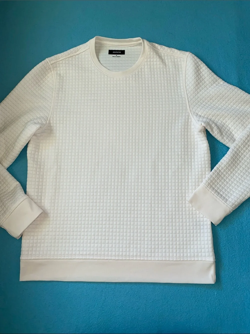ALFANI grid textured crewneck pullover long sleeve cream colored NEW size M
